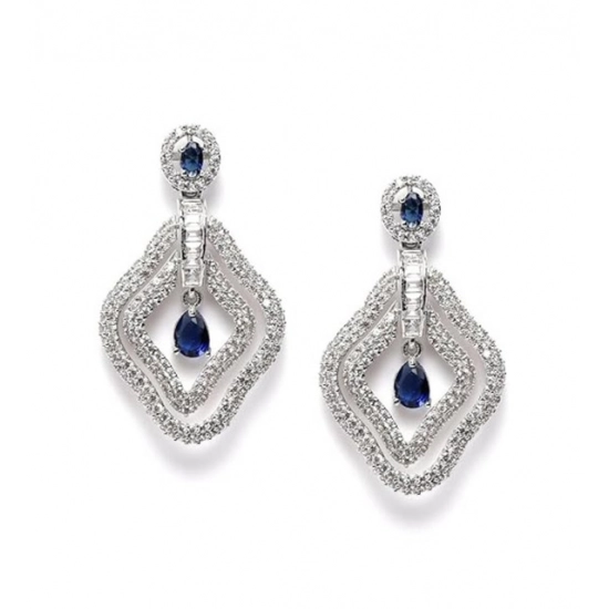 Generic Women's Brass Silver Plated Drop Earrings (Blue) Generic Women's Brass Silver Plated Drop Earrings (Blue)