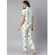 Generic Women's Cotton Blend Printed Short Sleeve Night Suit (Blue-Yellow)