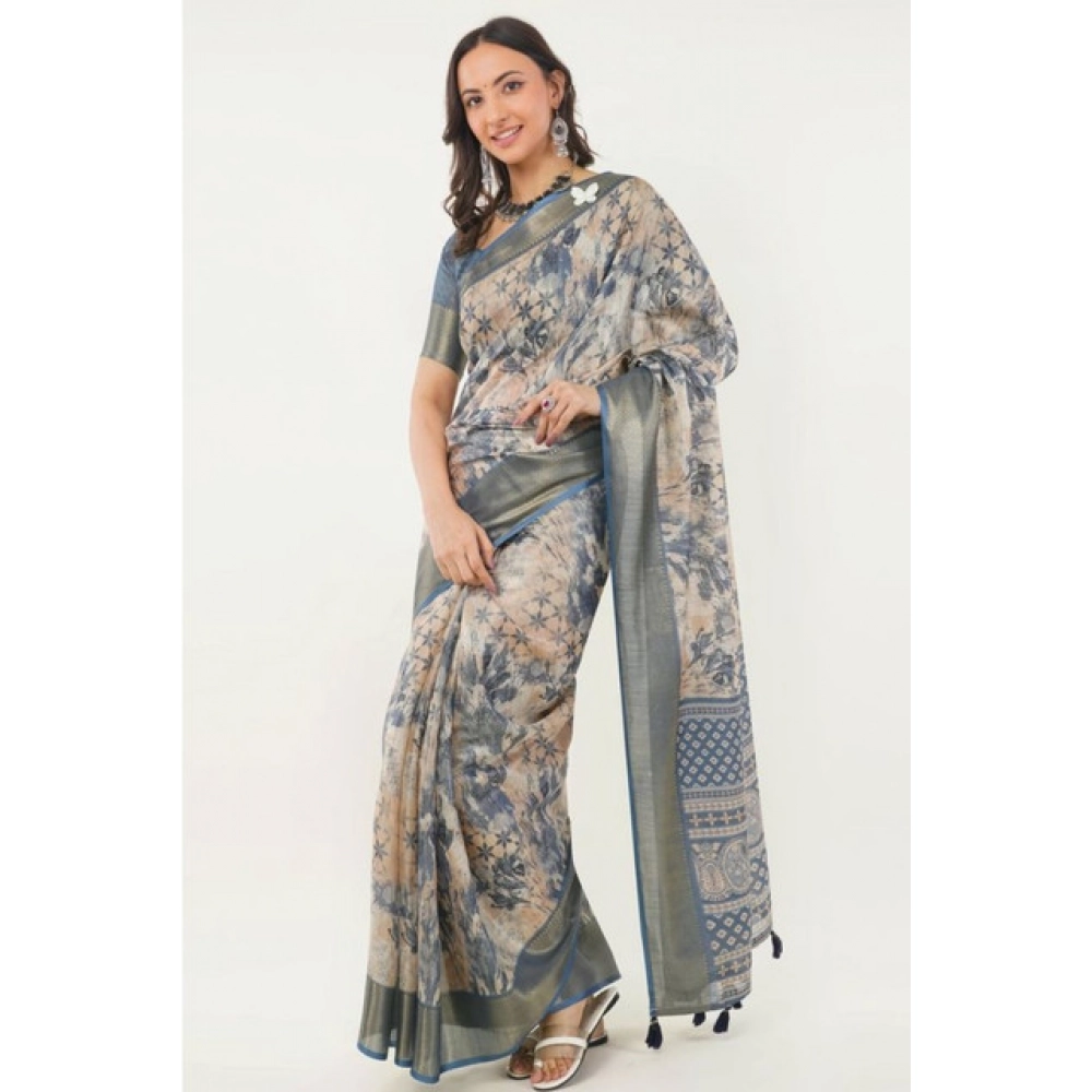 Women's Polyester Printed Saree With Unstitched Blouse 5.5 Mtr (Multicolor)