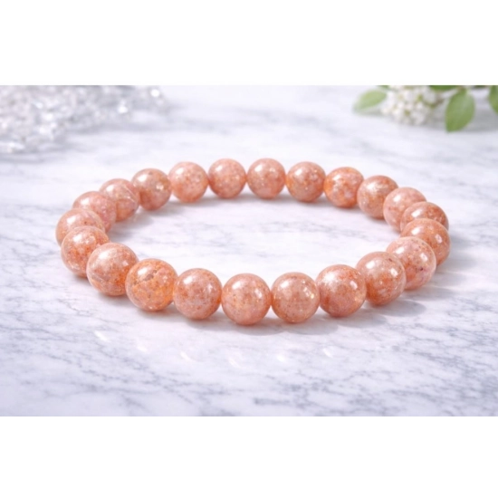Generic Natural Crystal 8mm Sunstone Bracelet (Orange)