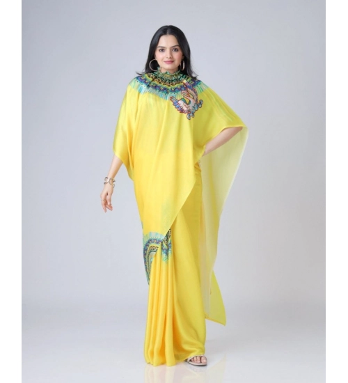 Generic Women's Soft Crepe Silk Printed Ready To Wear Saree With Unstitched Blouse 5.5Mtr (Yellow)
