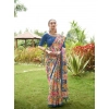 Generic Women's Faux_Tussar Kalamkari_Print Saree With Unstitched Blouse 5.5Mtr (Blue)