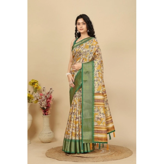Generic Women's Cotton Silk Floral Printed Saree With Unstitched Blouse 5.5Mtr (Mustard) Generic Women's Cotton Silk Floral Printed Saree With Unstitched Blouse 5.5Mtr (Mustard)