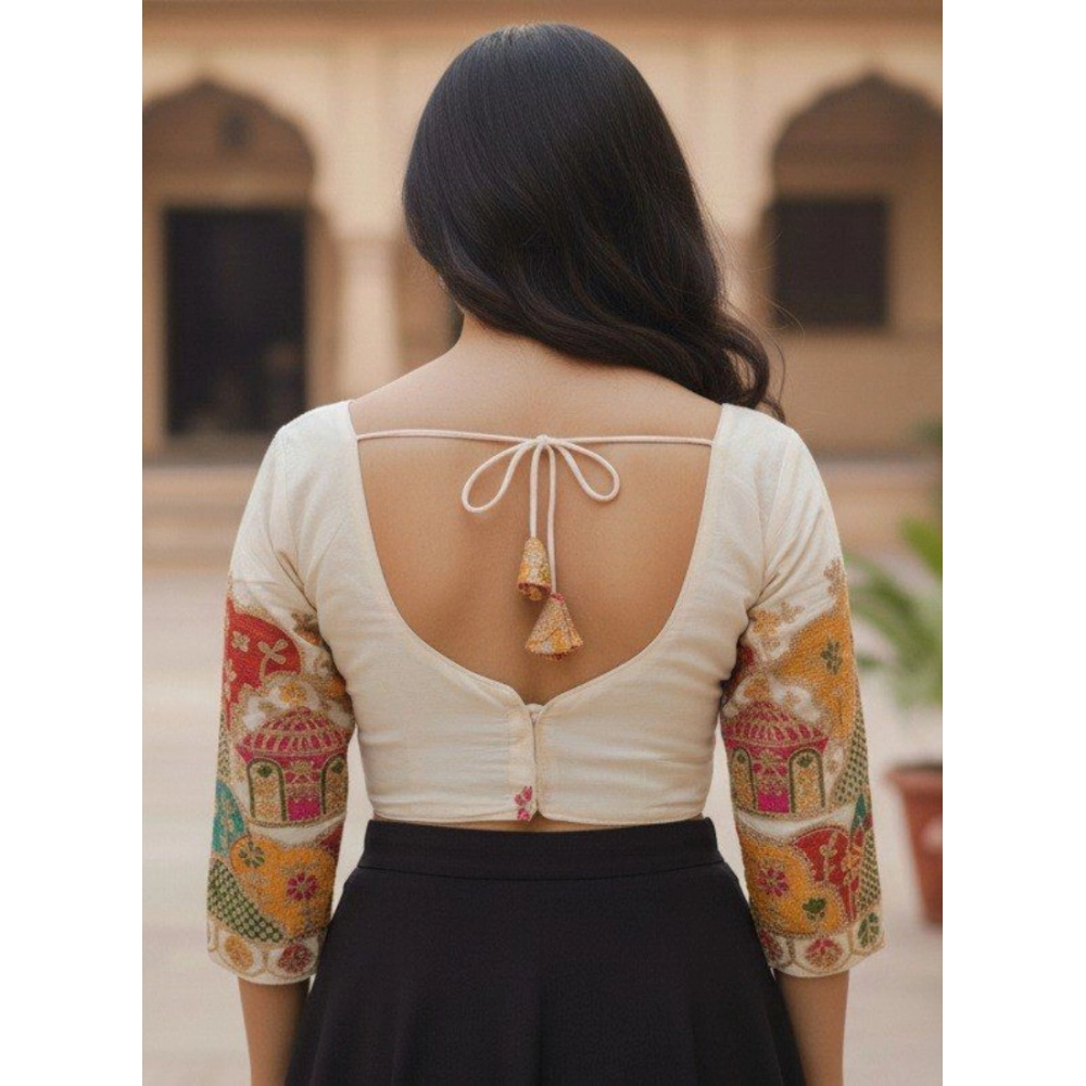 Generic Women's Cambric Cotton Round Neck Padded Blouse (White, 38 Ready Size (Self-Alterable 36–40) Generic Women's Cambric Cotton Round Neck Padded Blouse (White, 38 Ready Size (Self-Alterable 36–40)