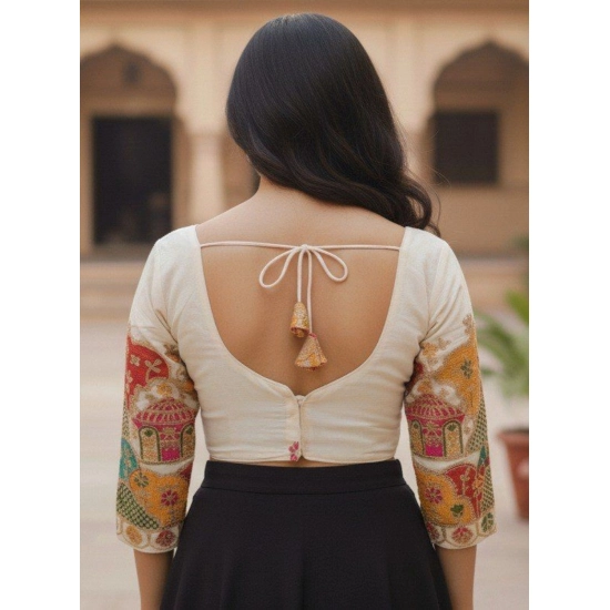 Generic Women's Cambric Cotton Round Neck Padded Blouse (White, 38 Ready Size (Self-Alterable 36–40) Generic Women's Cambric Cotton Round Neck Padded Blouse (White, 38 Ready Size (Self-Alterable 36–40)