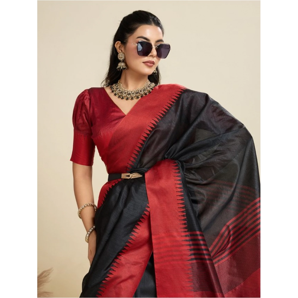 Generic Women's Raw_Silk Woven Saree With Unstitched Blouse 5.5Mtr (Black)