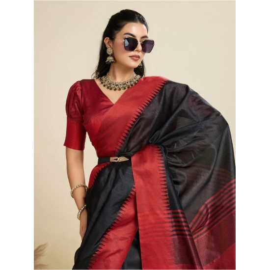 Generic Women's Raw_Silk Woven Saree With Unstitched Blouse 5.5Mtr (Black)