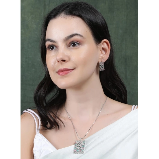 Generic Women's Brass Silver Plated Pendant Set (Multicolor) Generic Women's Brass Silver Plated Pendant Set (Multicolor)