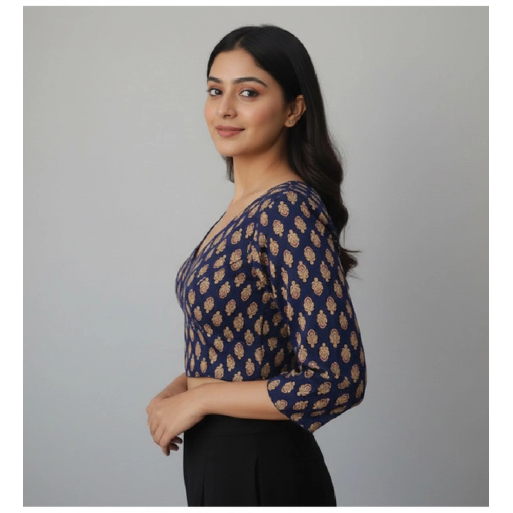 Generic Women's Ajrakh Cotton Printed Halter Neck Padded Blouse (Navy 38 Ready (Self Alterable 36–40) Generic Women's Ajrakh Cotton Printed Halter Neck Padded Blouse (Navy 38 Ready (Self Alterable 36–40)