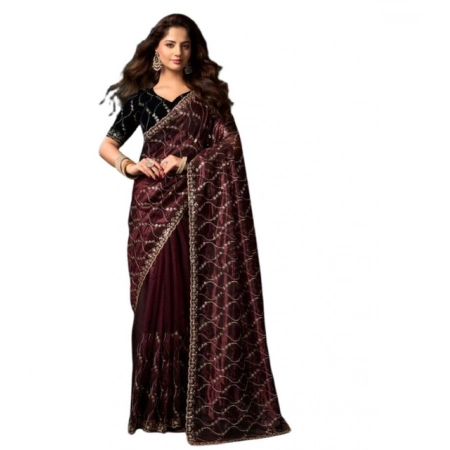 Generic Women's Net Sequence Saree With Unstitched Blouse 5.5Mtr (Maroon) Generic Women's Net Sequence Saree With Unstitched Blouse 5.5Mtr (Maroon)