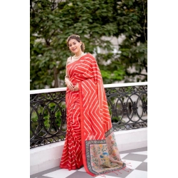 Generic Women's Faux_Tussar_Silk Geometric_Print Saree With Unstitched Blouse 5.5Mtr (Red)