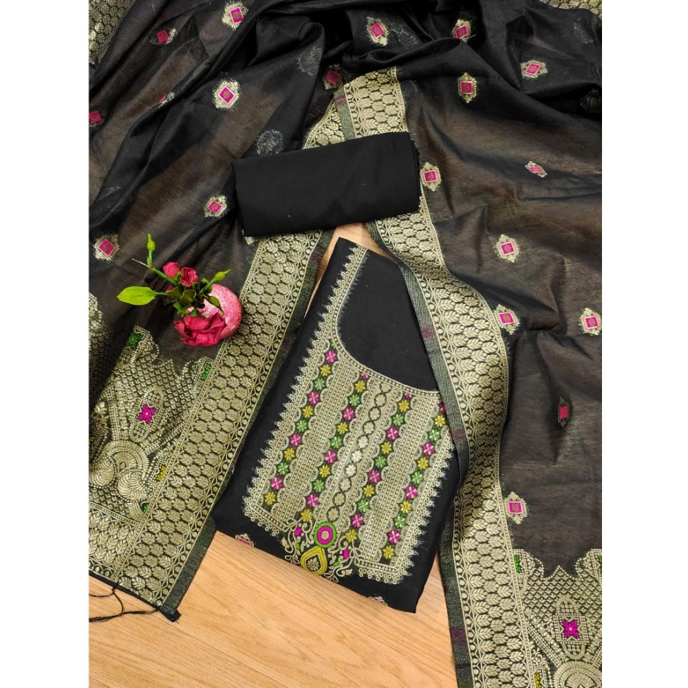 Generic Women's Banarasi Silk Printed Unstitched Salwar Suit Material With Dupatta (Black, 3Mtrs) Generic Women's Banarasi Silk Printed Unstitched Salwar Suit Material With Dupatta (Black, 3Mtrs)
