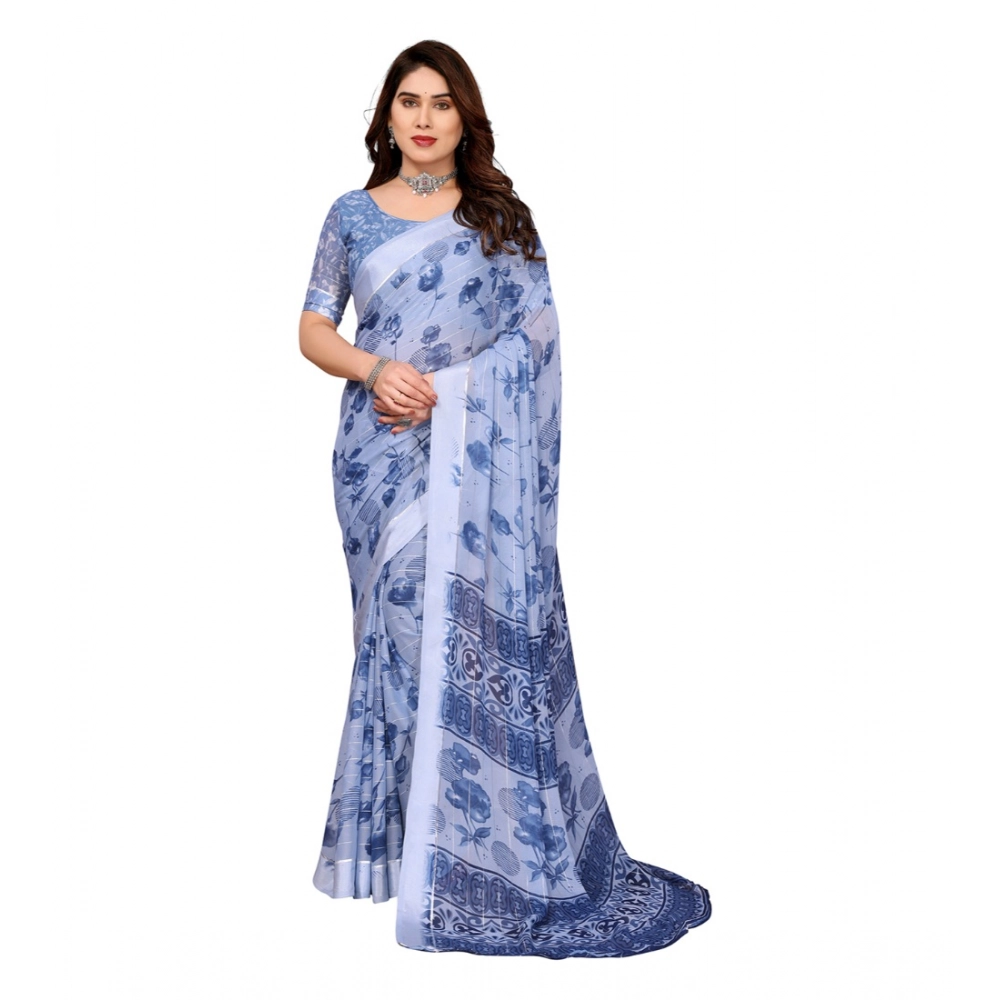 Generic Women's Georgette Printed Saree With Unstitched Blouse 5.5Mtr (Light Blue) Generic Women's Georgette Printed Saree With Unstitched Blouse 5.5Mtr (Light Blue)
