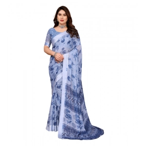 Generic Women's Georgette Printed Saree With Unstitched Blouse 5.5Mtr (Light Blue)