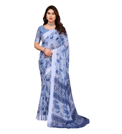 Generic Women's Georgette Printed Saree With Unstitched Blouse 5.5Mtr (Light Blue)