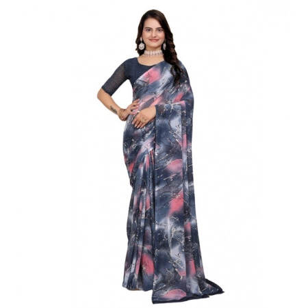 Generic Women's Georgette Printed Saree With Unstitched Blouse 5.5Mtr (Grey-Pink) Generic Women's Georgette Printed Saree With Unstitched Blouse 5.5Mtr (Grey-Pink)