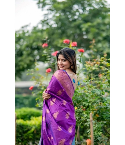 Generic Women's Katan_Silk Zari_Weaving Saree With Unstitched Blouse 5.5Mtr (Purple)