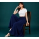 Generic Women's Georgette Solid Mid-Rise Wide Leg Flared Palazzo Pants with Elastic Waist (Navy Blue)