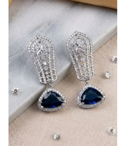 Generic Women's Brass Silver Plated Drop Earrings (Blue)