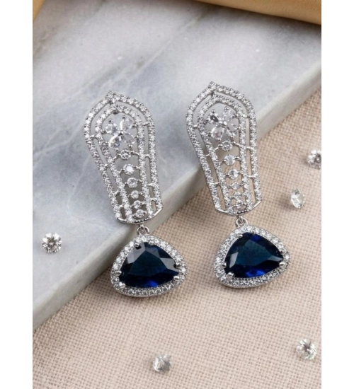 Generic Women's Brass Silver Plated Drop Earrings (Blue)