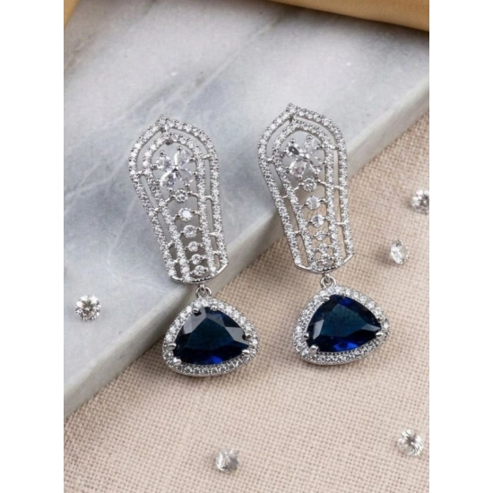 Generic Women's Brass Silver Plated Drop Earrings (Blue) Generic Women's Brass Silver Plated Drop Earrings (Blue)