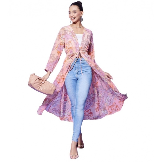 Generic Women's Polyester Floral Long Sleeves Shrug (Peach) Generic Women's Polyester Floral Long Sleeves Shrug (Peach)