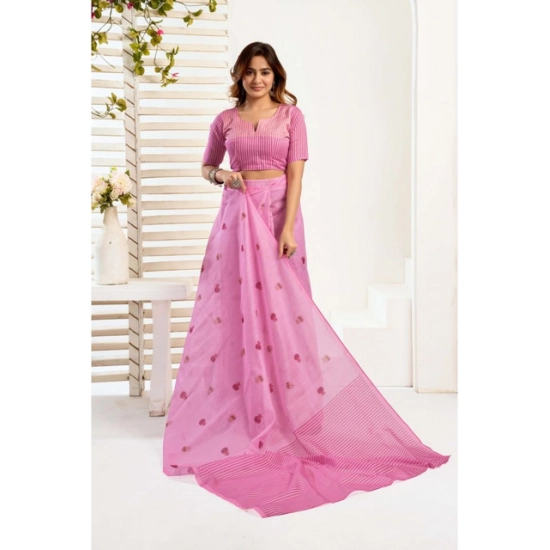Generic Women's Linen Cotton Printed Ready To Wear Saree With Unstitched Blouse 5.5 Mtr (Light_Pink)
