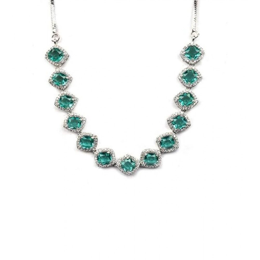 Generic Women's Brass Silver Plated Necklace set (Green) Generic Women's Brass Silver Plated Necklace set (Green)