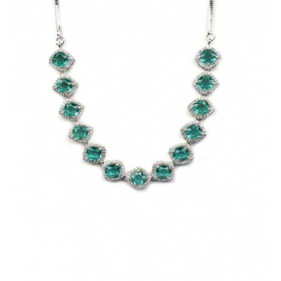 Generic Women's Brass Silver Plated Necklace set (Green) Generic Women's Brass Silver Plated Necklace set (Green)