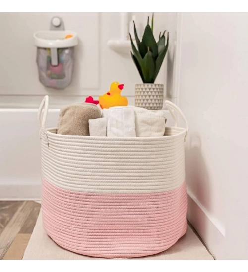 Generic Cotton Pack Of_1 14x12 Inch Laundry Storage Basket For Clothes (Pink-White) Generic Cotton Pack Of_1 14x12 Inch Laundry Storage Basket For Clothes (Pink-White)