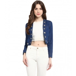 Generic Women's Denim Embellished Long Sleeves Shrug (Blue)