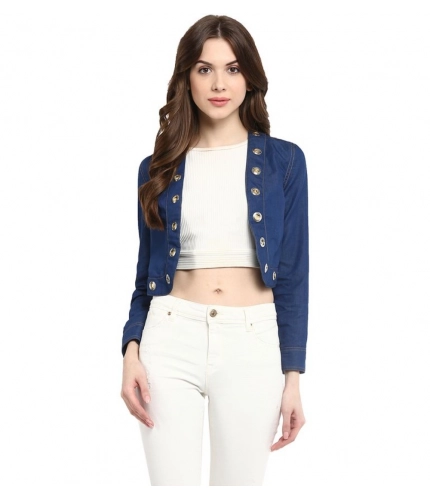 Generic Women's Denim Embellished Long Sleeves Shrug (Blue)