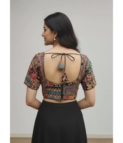 Generic Women's Crepe Position Print V Neck Short Sleeve Readymade Blouse (Black 38 Ready , Alterable 36–40)-PID65821 Generic Women's Crepe Position Print V Neck Short Sleeve Readymade Blouse (Black 38 Ready , Alterable 36–40)-PID65821