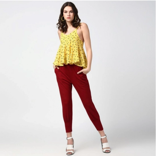 Generic Women's Polyester Solid Elasticated Trousers (Maroon) Generic Women's Polyester Solid Elasticated Trousers (Maroon)