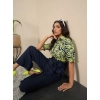 Generic Women's Polyester Floral Half Sleeves Jumpsuit (Navy - Yellow)