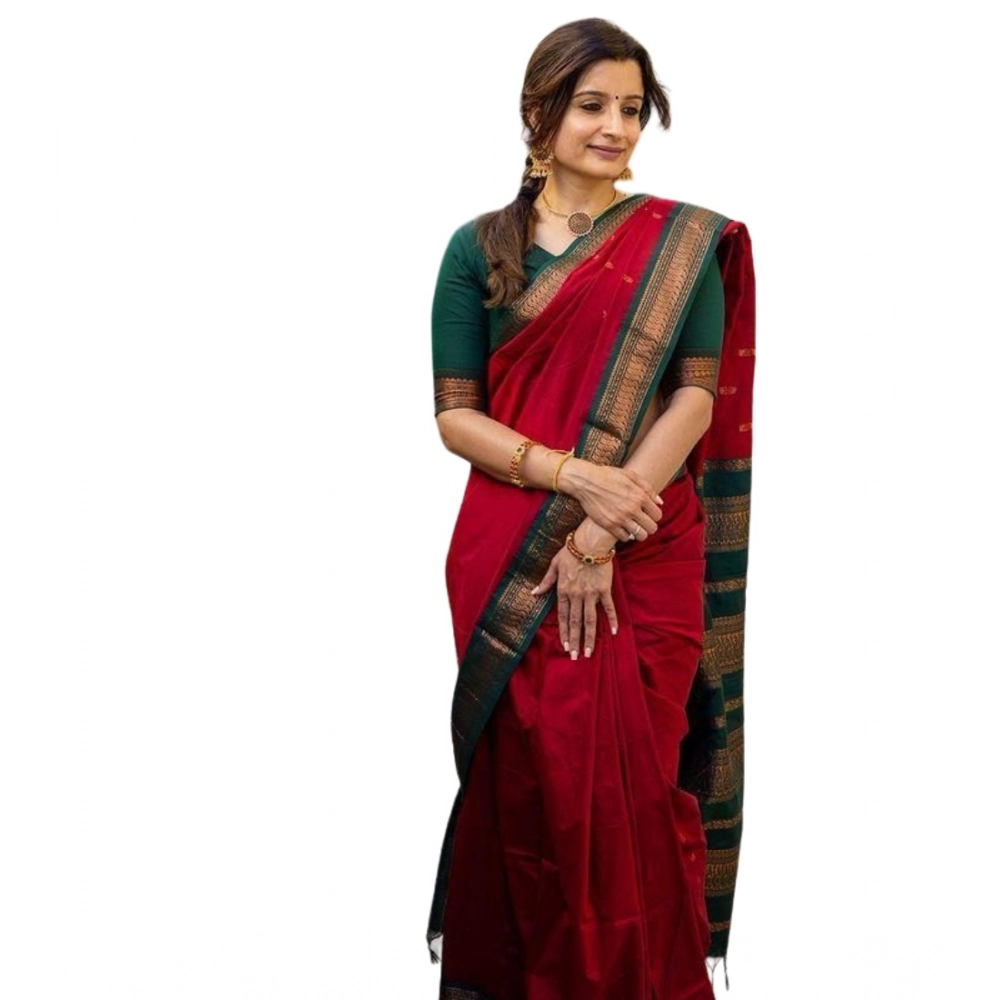 Generic Women's Soft Litchi Silk Jacquard Work Saree With Unstitched Blouse 5.5Mtr (Red) Generic Women's Soft Litchi Silk Jacquard Work Saree With Unstitched Blouse 5.5Mtr (Red)