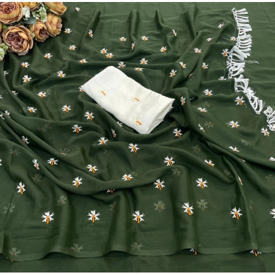 Generic Women's Georgette Embellished Saree With Unstitched Blouse 5.5Mtr (Green) Generic Women's Georgette Embellished Saree With Unstitched Blouse 5.5Mtr (Green)