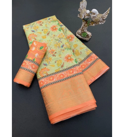 Generic Women's Soft Dola Cotton Printed Saree With Unstitched Blouse 5.5Mtr (Orange)