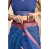 Generic Women's Faux Linen Printed Ready to wear Saree With Unstitched Blouse 5.5Mtr (Blue)