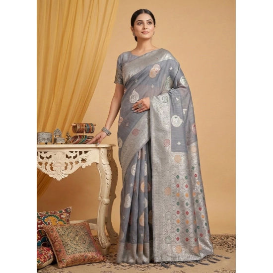 Generic Women's Linen Cotton Printed Saree With Unstitched Blouse 5.5Mtr (Grey) Generic Women's Linen Cotton Printed Saree With Unstitched Blouse 5.5Mtr (Grey)