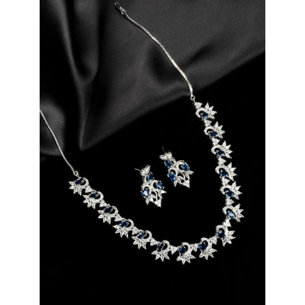 Generic Women's Brass Silver Plated Necklace set (Blue) Generic Women's Brass Silver Plated Necklace set (Blue)