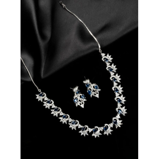 Generic Women's Brass Silver Plated Necklace set (Blue) Generic Women's Brass Silver Plated Necklace set (Blue)