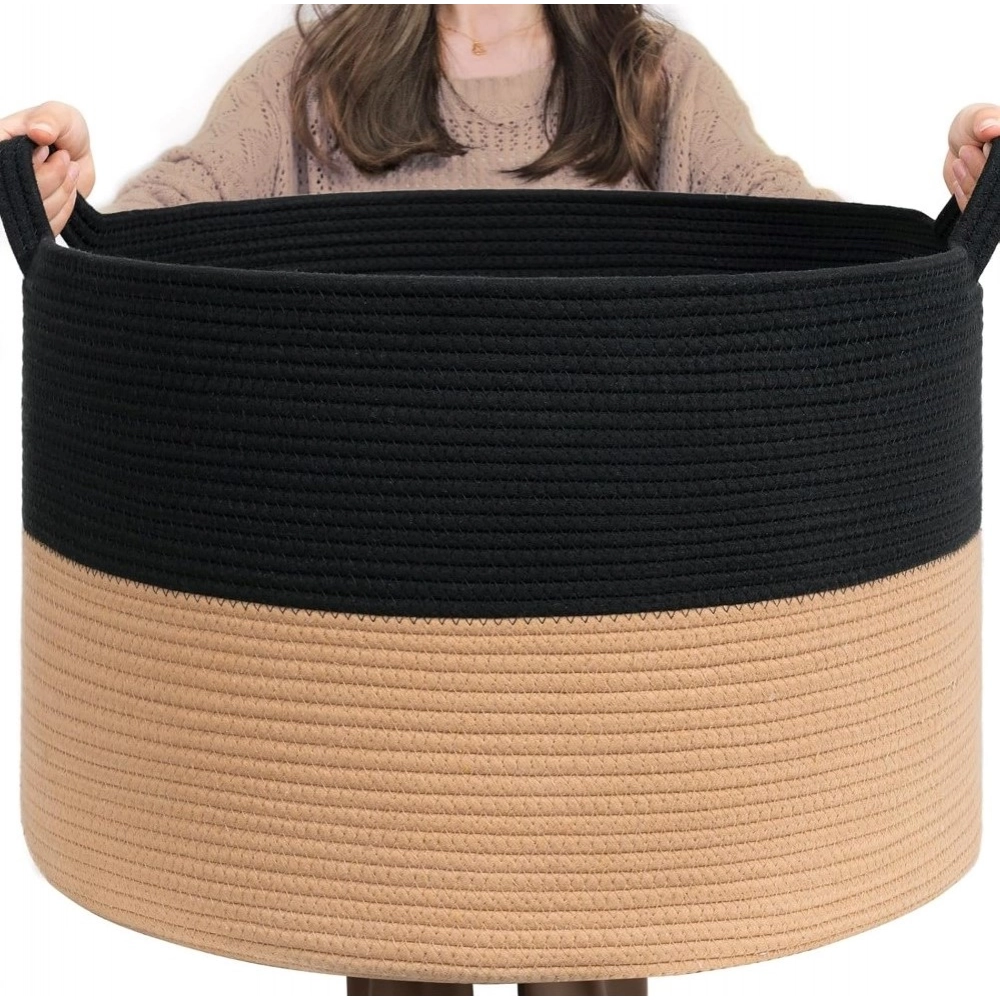 Generic Cotton Pack Of_1 16x14 Inch Storage Basket For Clothes With Out Lid (Black-Beige)