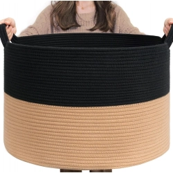 Generic Cotton Pack Of_1 16x14 Inch Storage Basket For Clothes With Out Lid (Black-Beige)