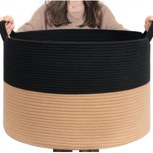 Generic Cotton Pack Of_1 16x14 Inch Storage Basket For Clothes With Out Lid (Black-Beige)