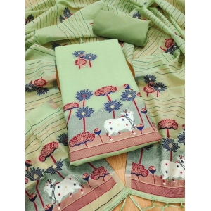 Generic Women's Banarasi Silk Printed Unstitched Salwar Suit Material With Dupatta (Pista, 3Mtrs)