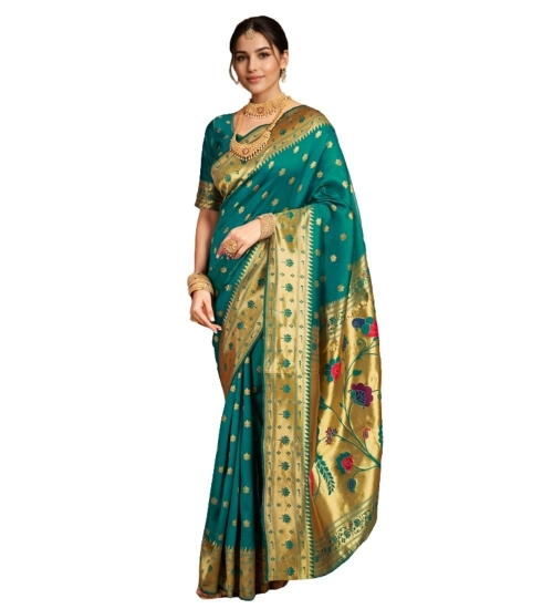 Generic Women's Silk Blend Woven Saree With Unstitched Blouse 5.5Mtr (Green)