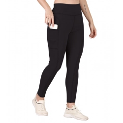 Generic Women's Polyester Solid Ankle length High Waisted Tights (Black)