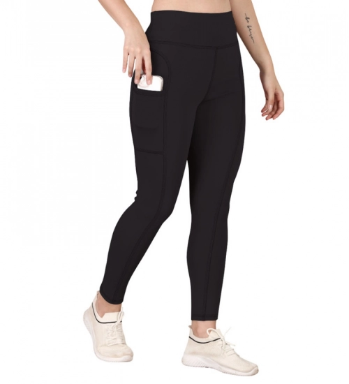 Generic Women's Polyester Solid Ankle length High Waisted Tights (Black)
