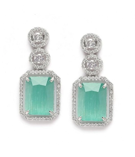 Generic Women's Brass Silver Plated Drop Earrings (Turquoise)